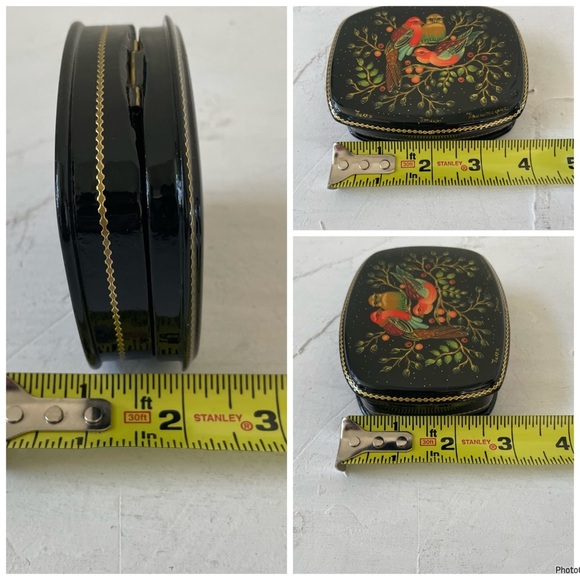 Russian lacquer box Birds, Palekh Black and Red Bird Trinket Box Jewelry Case - Picture 9 of 9